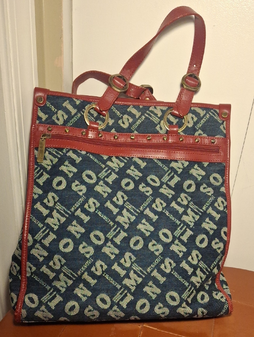 Missoni Denim Tote Bag with Burgundy Trim